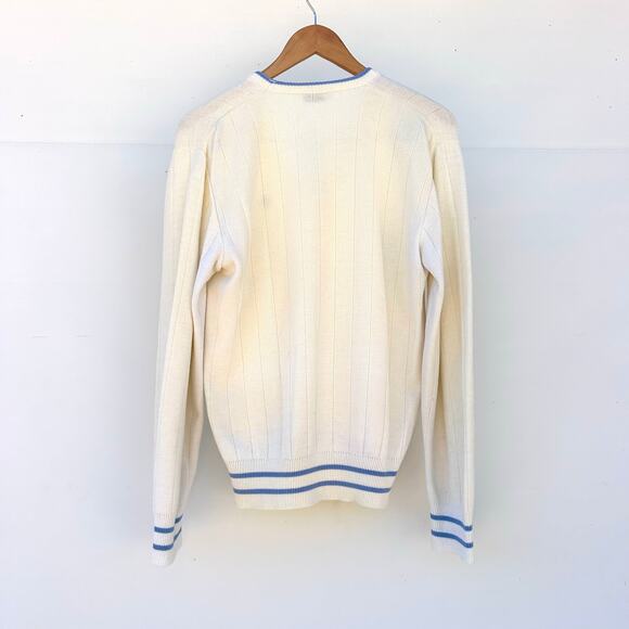 Vintage Nike White Blue V-Neck Sweater Preppy Tennis Knit Pullover 1980s Men’s - Picture 3 of 9